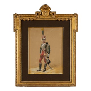 Emmanuel Grammont, Hussar of the Kingdom of Naples, Watercolor, 19th Century For Sale