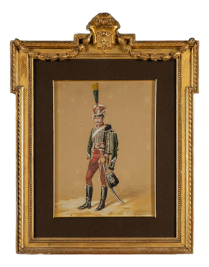 Emmanuel Grammont, Hussar of the Kingdom of Naples, Watercolor, 19th Century