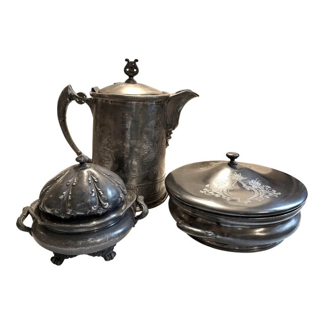 19th Century Victorian Quadruple Silver Plate Serving Pieces - Set of 3 For Sale