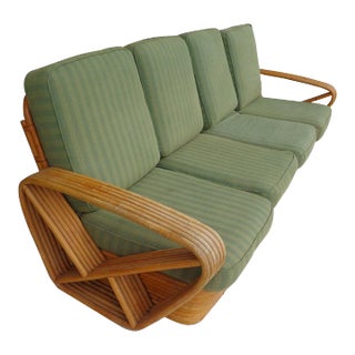 Paul Frankl Rattan & Bamboo Six Strand Pretzel Arm Sofa For Sale