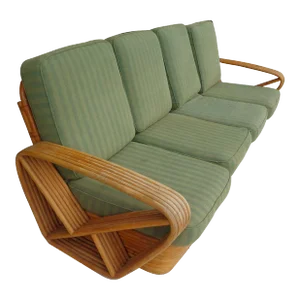 Paul Frankl Rattan & Bamboo Six Strand Pretzel Arm Sofa