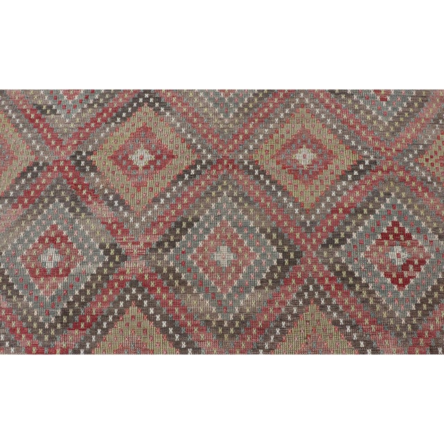 Vintage Turkish Kilim Rug in Red, Beige, and Olive Diamond Pattern 7'1 X 11'0 For Sale - Image 10 of 13