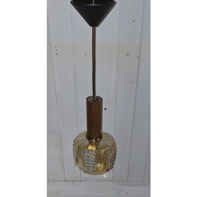 Vintage Pendant Lamp with Tinted Glass Shade on an Oak Mount, 1980s For Sale - Image 4 of 7
