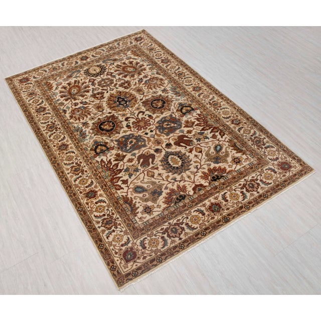 2020s Ivory Cream Persian Tabriz Soft Hand Knotted Wool Rug 6x9Ft. For Sale - Image 5 of 18