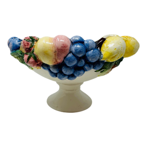 Vintage 1970s Majolica Portugal Fruit Bowl | Hand Painted Jay Willfred Andrea Sadek Ceramic Pedestal Centerpiece |