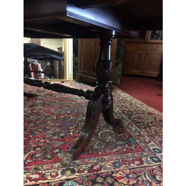 Vintage Banded Mahogany Table, Trestle Style Base Dining Table For Sale - Image 15 of 16