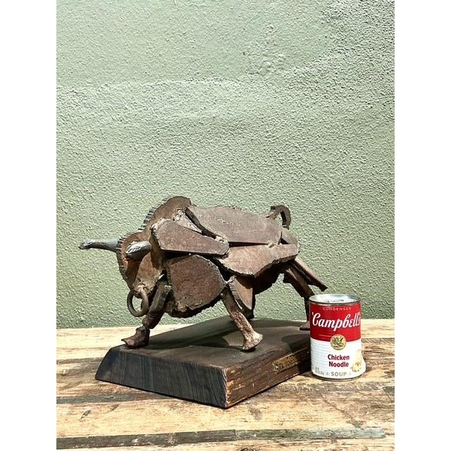 Sienna Vintage 1971 Brutalist Torch Cut Steel Bull For Sale - Image 8 of 12