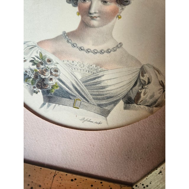 Paper Charming Prints of Aristocratic Ladies in Gilt Frames - A Pair For Sale - Image 7 of 7