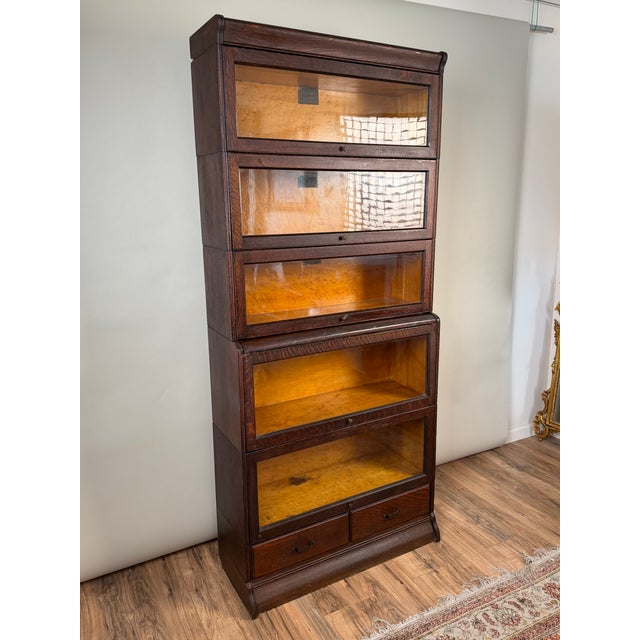 Antique Hale System Quarter-Sawn Oak Five-Stack Barrister Bookcase, C. 1910 For Sale - Image 9 of 15