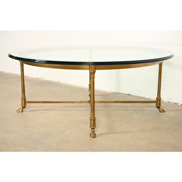 Labarge LaBarge Hollywood Regency Brass and Glass Hooved Feet Cocktail Table | Circa 1960s For Sale - Image 4 of 12