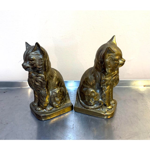 1960s-70s Heavy Brass Kitten Bookends For Sale - Image 4 of 6