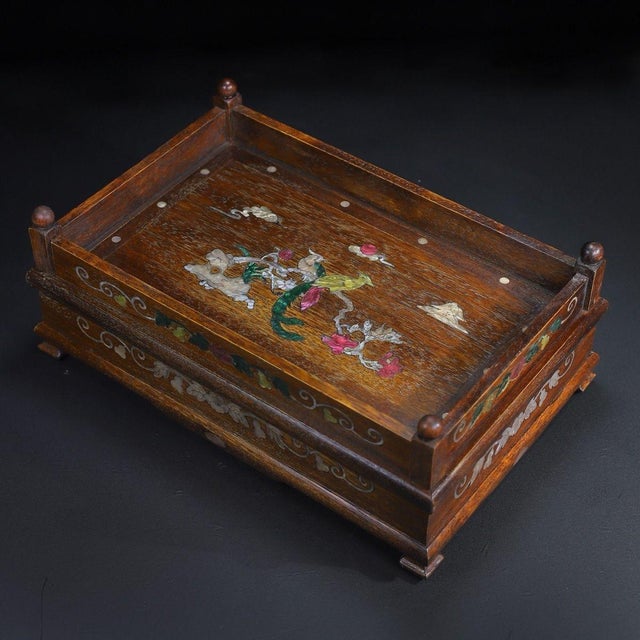 Traditional Huali Rosewood Tray Box Inlaid With Mother-of-Pearl For Sale - Image 3 of 10