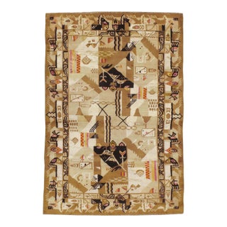 Galerie Shabab Collection Mid-20th Century Indian Art Deco Rug Inspired by Edward McKnight Kauffer For Sale