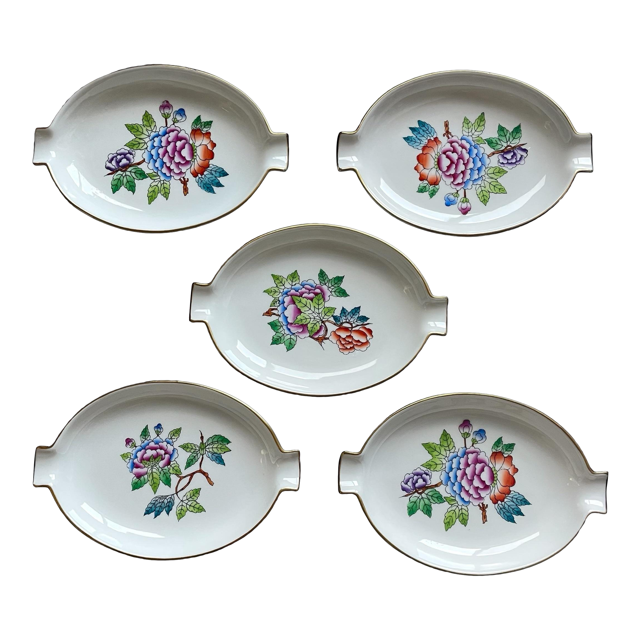 Herend Hungary Queen Victoria Oval Trinket Dishes / Porcelain