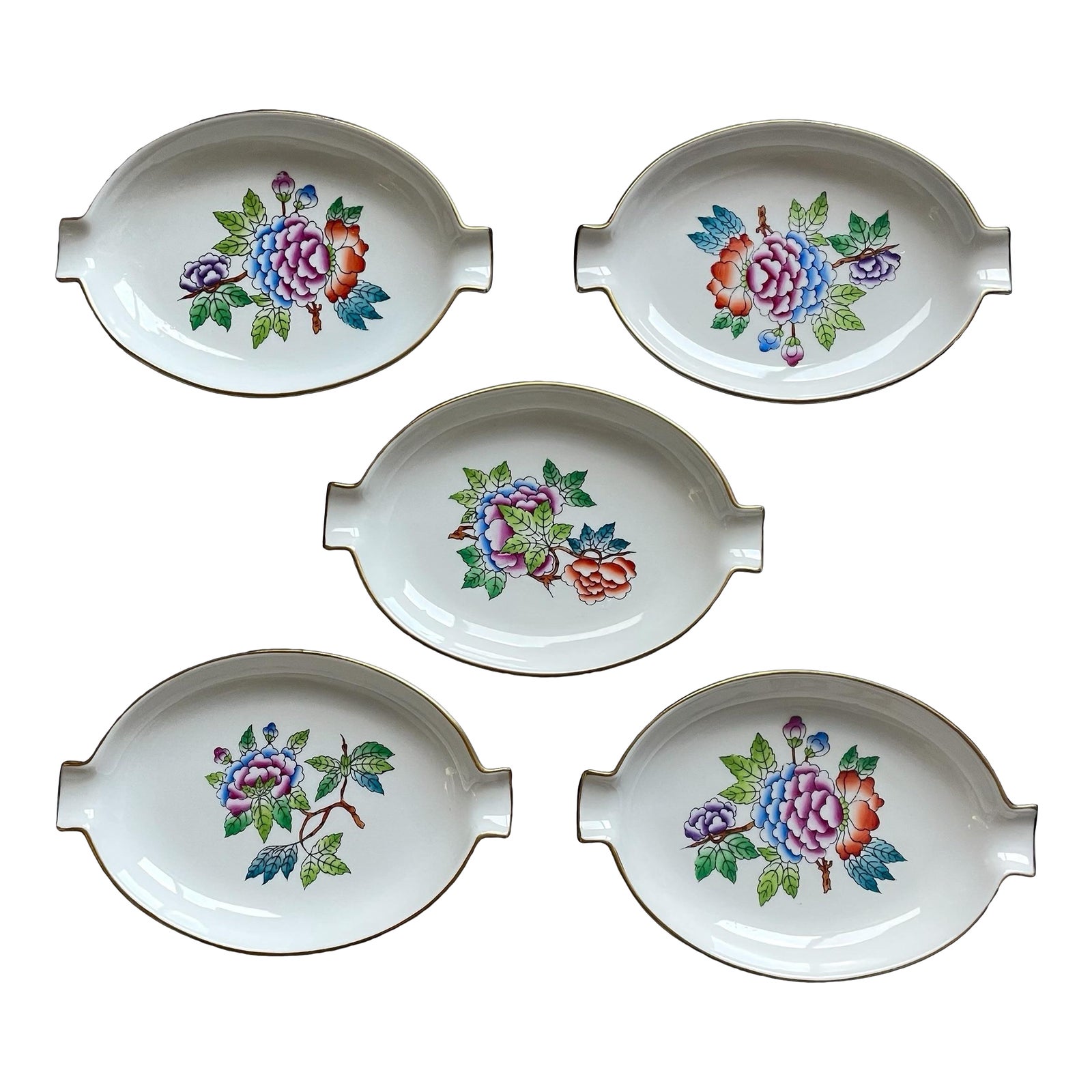 Herend Hungary Queen Victoria Oval Trinket Dishes / Porcelain