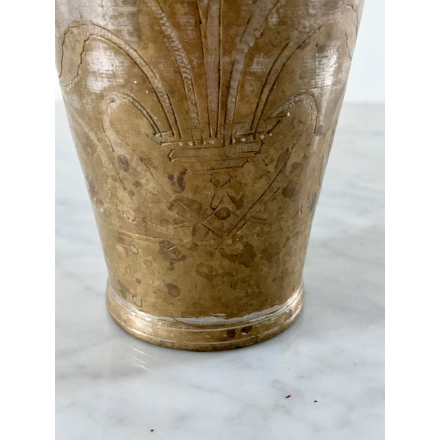 Antique Indian Etched Brass Metal Lassi Cups or Vases, Pair For Sale - Image 11 of 13