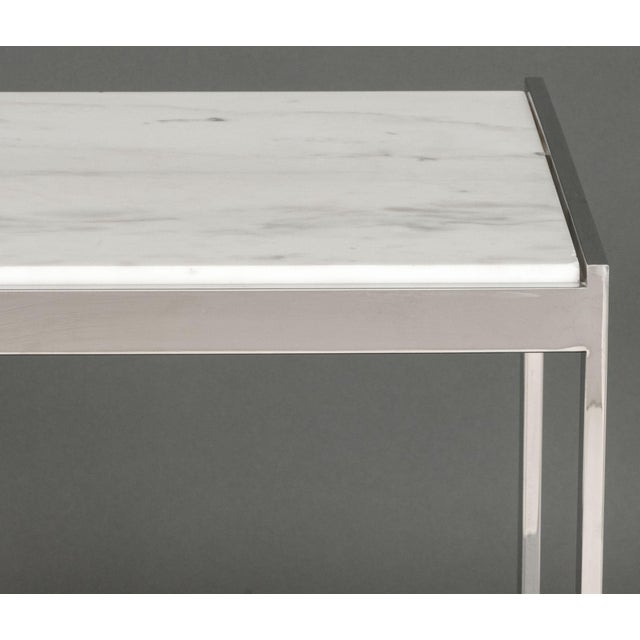 Modern Vintage Carrara Marble Top Chrome Side Table For Sale - Image 4 of 11