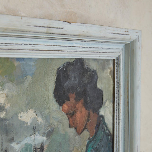 Textile Vintage Oil on Canvas Landscape Painting For Sale - Image 7 of 11