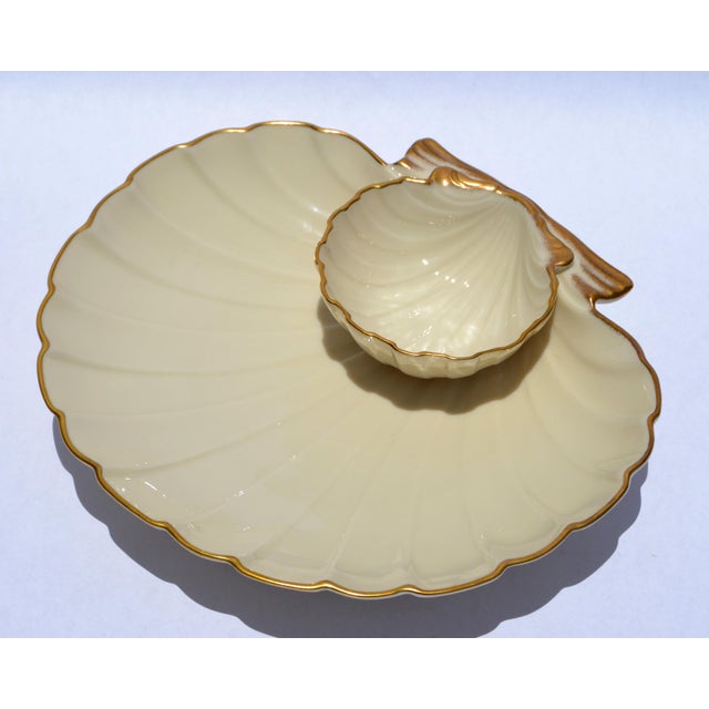 Figurative Vintage Lenox Aegean Collection Gold Trim Shell Chip & Dip Serving Dish For Sale - Image 3 of 12
