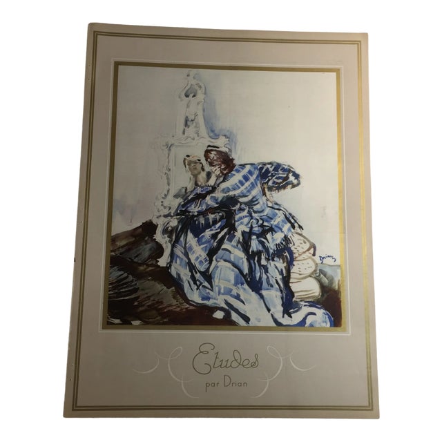 1936 Vintage Adrian Drian Fashion Illustration For Sale