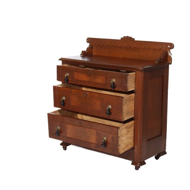 Antique Eastlake Chip Carved Walnut Three Drawer Washstand with Teardrop Pulls Unsigned C1890 Measures - 36.75"H x 33"W x...