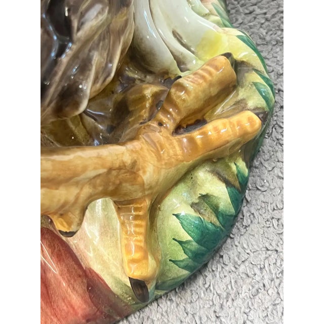 Vintage Hand-Painted Italian Majolica Ceramic Fighting Rooster Sculpture, a Pair 1980's For Sale - Image 14 of 15