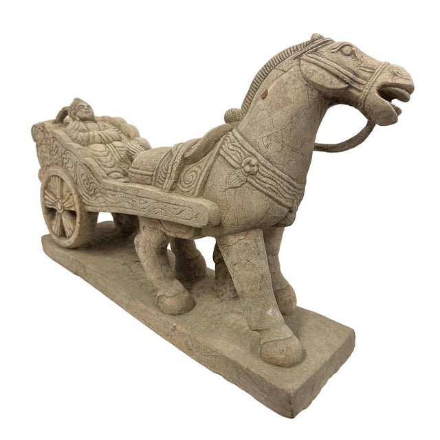 Stone Mid-20th Century Chinese Stone Horse and Chariot Sculpture For Sale - Image 7 of 12