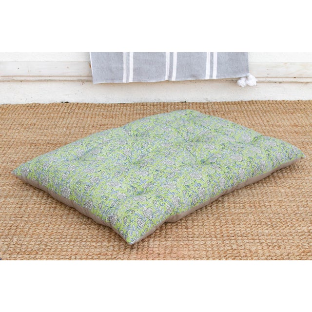 Hand Block Printed Jaipur Spring Green Floor Cushion For Sale - Image 4 of 9