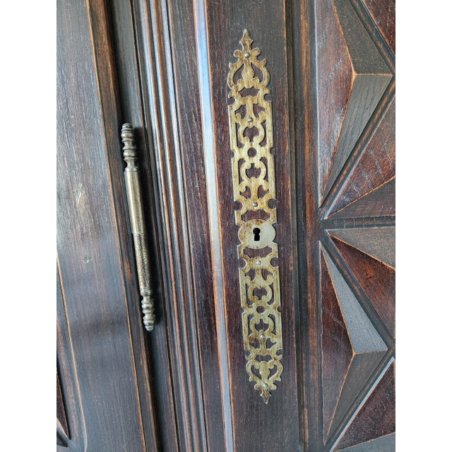 Antique Hand-Carved Renaissance Revival 3-Door Armoire/Cabinet in Dark Oak For Sale - Image 4 of 6