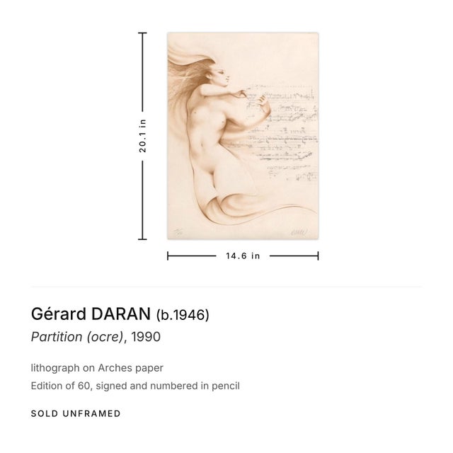 Shabby Chic 1990 Gérard Daran Partition (Ocre) Signed Lithograph For Sale - Image 3 of 3