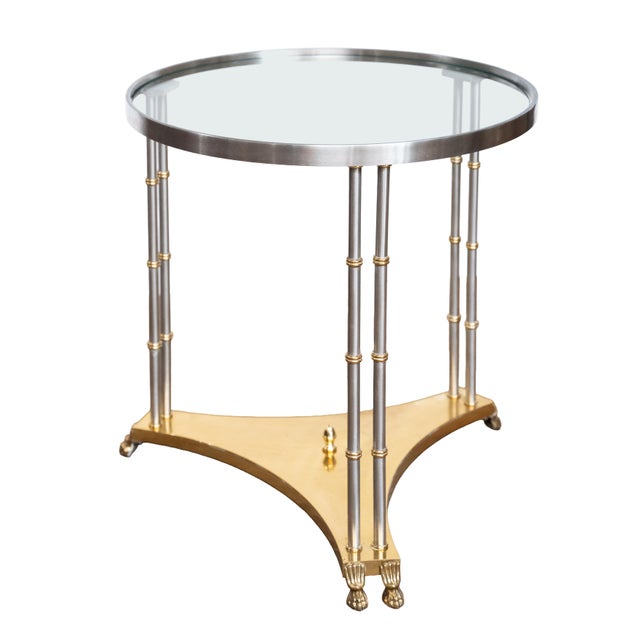 Maison Jansen French Modern Round Occasional Table of Brushed Chrome and Brass - Maison Jansen For Sale - Image 4 of 11
