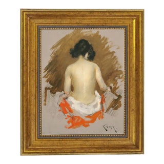 "Nude" Contemporary Reproduction Print on Canvas After William Merritt Chase, Gold Frame, 8 x 10 For Sale