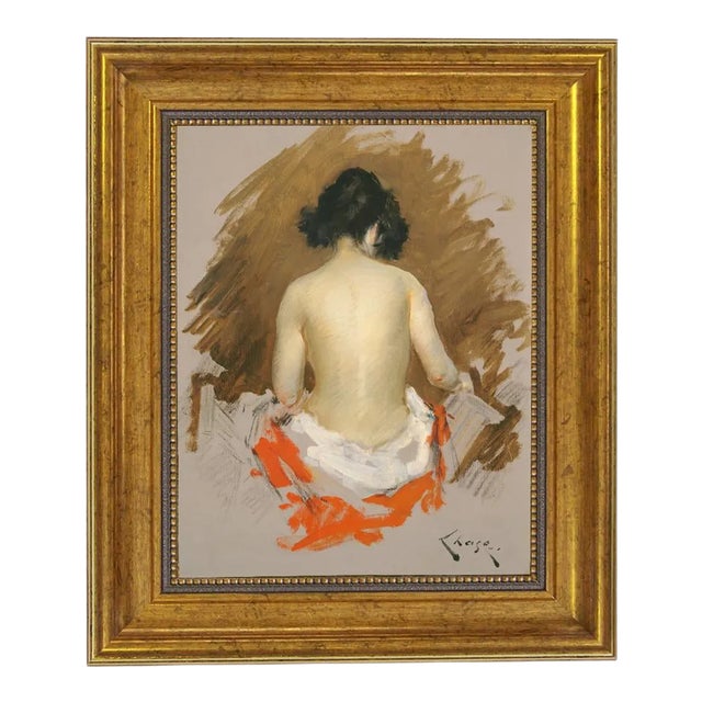 "Nude" Contemporary Reproduction Print on Canvas After William Merritt Chase, Gold Frame, 8 x 10 For Sale