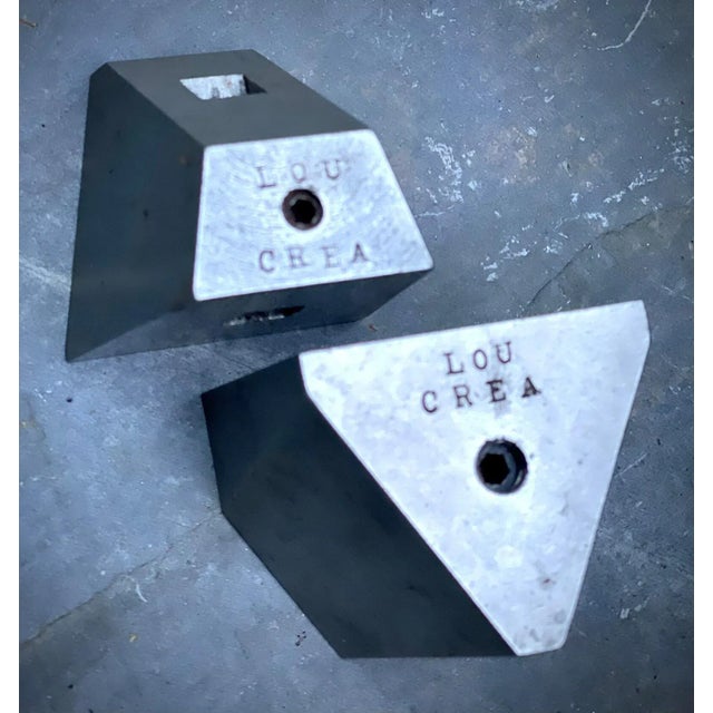 Metal Pair of Mid-Century Modernist Industrial Sculpture Steel Billet 1954 Machinist Made, Signed For Sale - Image 7 of 7