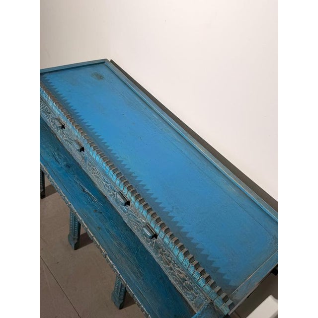 Indian Carved Console Table in Turquoise Blue For Sale - Image 6 of 8