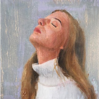 Reverie II by Fikriye Oz | Oil on panel Portrait of a woman with closed eyes and long hair. For Sale