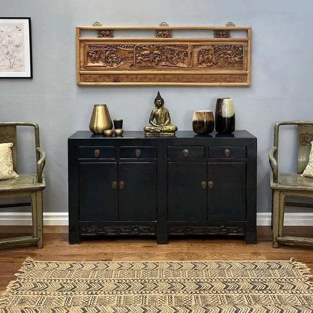 Chinese Double Sideboard in Dark Blue, 1920s For Sale - Image 3 of 9