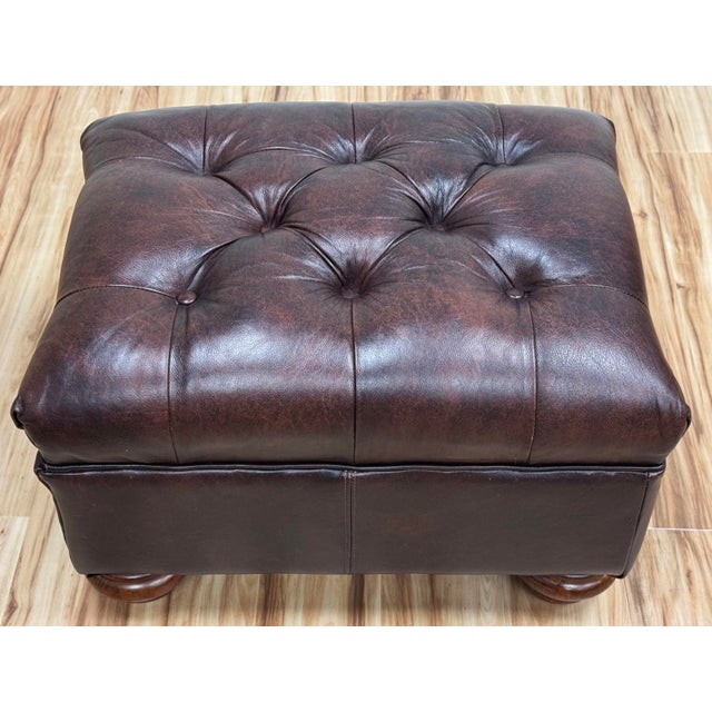 Vintage Tufted Leather Writers Chair With Ottoman For Sale - Image 11 of 18