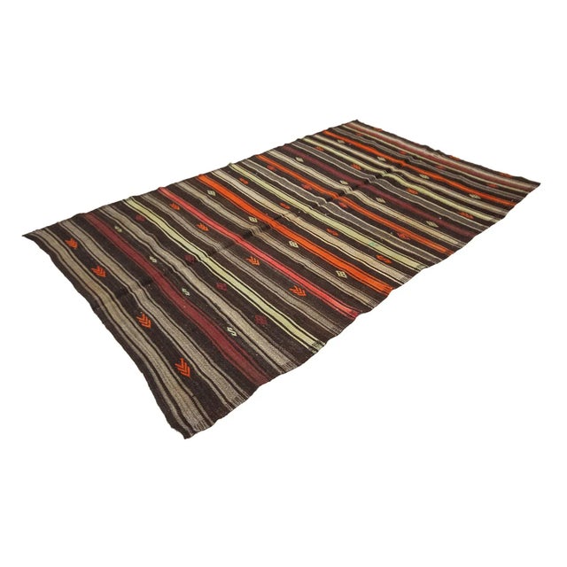 Traditional Orange & Brown Vintage Kilim Rug For Sale - Image 3 of 7