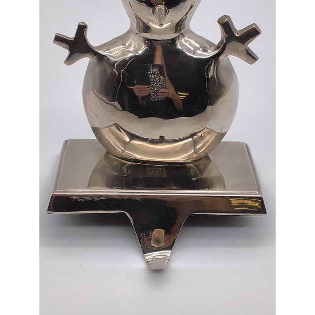 Pottery Barn Heavy Vintage Silver-Tone Snowman Stocking Holder For Sale - Image 4 of 7