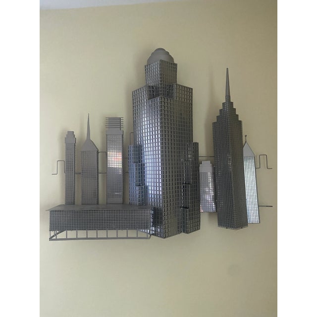 Metal Mid Century C Jere Sculpture New York Cityscape Metal Grid 3d Wall Art Sculpture For Sale - Image 7 of 10
