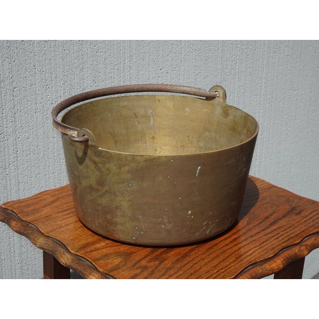 Large Vintage Brass Pot W Handle For Sale - Image 4 of 12