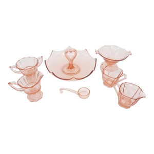 Early 20th Century Curated Pink Depression Glass Hostess Collection - 7 Piece