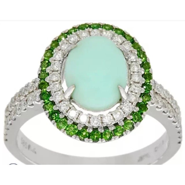 14k White Gold Diamond & Green Opal Chrome Diopside Cabochon Ring, 8 For Sale - Image 4 of 8