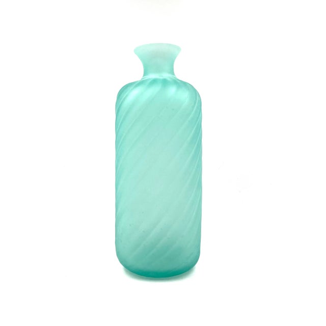 1970s Gino Cenedese Aqua Green Murano Frosted Glass Vase For Sale - Image 9 of 9