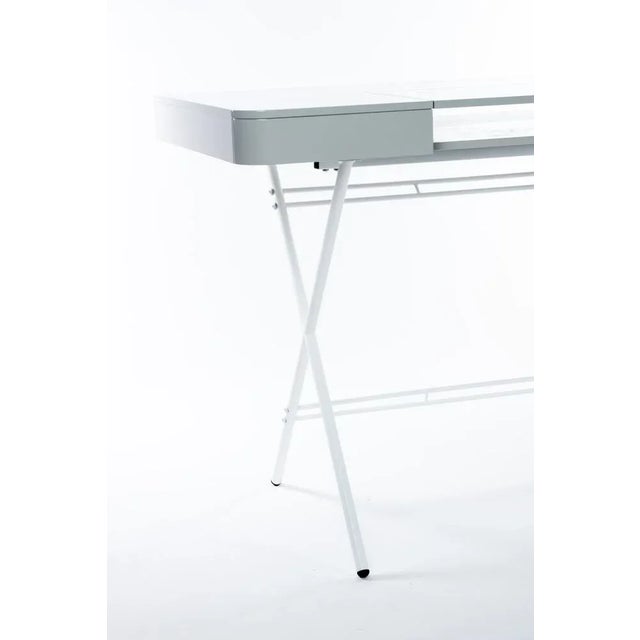 Cosimo Desk with Grey Glossy Lacquered Top and White Lacquered Frame by Marco Zanuso Jr. for Adentro For Sale - Image 4 of 11