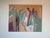 Large vintage contemporary abstract figurative painting featuring three expressive figures rendered in soft earth tones...
