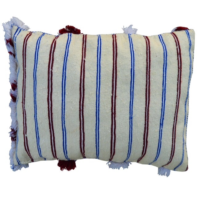 Abstract Moroccan Berber Pillow W/ Stripes & Fringes I For Sale - Image 3 of 4