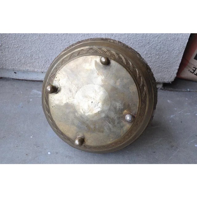 Antique Indian or Sri Lankan Brass Ceremonial Temple Water Vessel With Relief Art and Leopard Form Handle For Sale - Image 11 of 12