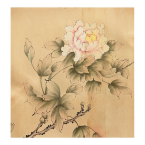 C. 1950s Vintage Chinese Watercolor Scroll Painting of Peony Flower on Silk